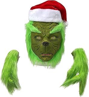 LKOIVNED Grinch mask, Grinch Christmas Decorations, Christmas Mask and Gloves With Red Hat Anime Cosplay, Grinch Costume for Halloween Xmas Funny Carnival Party Full Face Latex Helmet Costume Props