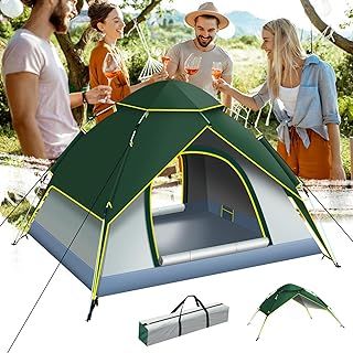 Camping Tent,Pop up Tent 3 Person Family Dome Tent Waterproof Windproof with 2 Mesh Doors, Automatic Setup for Family Hiking and Backpacking