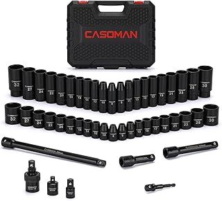 49PCS 1/2-Inch Drive Impact Socket Set, Deep&Shallow, CR-V, 6 Point, Metric Socket Set, 8mm-32mm, Includes Extension Bars, Adapters, Impact Universal Joint