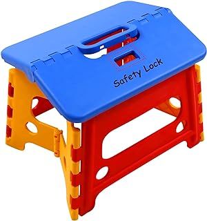 Kids Folding Step Stool for Child Bathroom Sink - Safety Lock to Stable (Red + Blue)