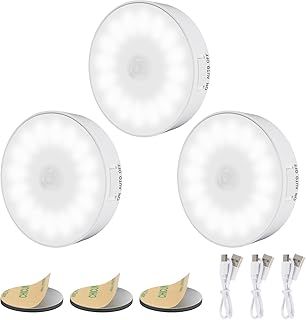 14 LEDs Motion Sensor Lights Indoor, 3 Pack Cordless Night Light Stick on Wall with Magnetic Base, USB Rechargeable Battery, Stair Lights, for Wardrobe,Cabinet,Stairs,Closet,Hallway