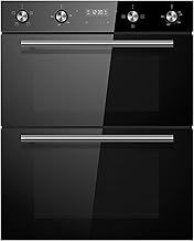 CDO720BK 60cm Combined 88 Litre Capacity Large Built Under Electric True Fan Double Oven with Easy Programmable Timer and Digital Clock - in Black Glass