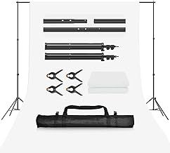 EMART Backdrop Stand Kit 2X2m/ 6.5X6.5ft Photography Back Drop Support with White Background Carrying Bag and 4 Spring Clamps for Photo Decoration Party Studio Video
