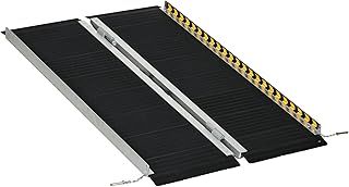 HOMCOM Wheelchair Ramp, 122L x 73Wcm, 272KG Capacity, Folding Aluminium Threshold Ramp with Non-Skid Surface, Transition Plates Above and Below for Home, Steps, Stairs, Curbs, Doorways