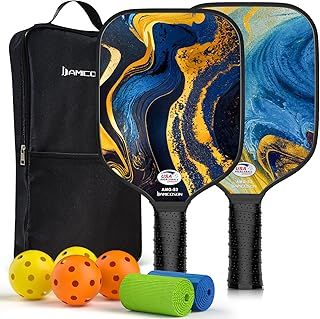 USAPA Approved Fiberglass Pickleball Set - 2 Lightweight Rackets, 4 Balls, 2 Cooling Towels, Bag & Gifts for Men & Women