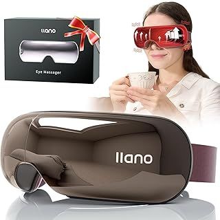 llano Eye Massager with Heat, Visible Heated Eye Mask with Bluetooth Music,Foldable Eye Care Face Massager Eye for Relax Eye Strain Dark Circle for Women/Men (Brown)