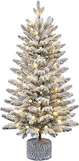 Yaheetech 3ft/94cm Pre-lit Potted Flocked Tabletop Christmas Tree, Mini Snowy Frosted Artificial Spruce Xmas Tree with 50 Warm White LED Lights and 355 PE Branch Tips for Home Porch Decor