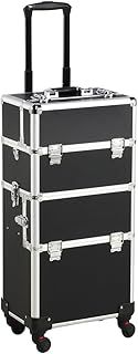 Yaheetech Makeup Train Case 3 in 1 Cosmetic Organizer Large Hairdressing Vanity Case Travelling Trolley Box on Wheels,Black