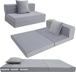 MeMoreCool Folding Mattress Double, High Density Foam Fold Out Sofa Chair Z Bed, Foldable Floor Futon Mattress, Floor Lounger Guest Sofa Bed Folding Couch for Sleeping, Car Tent, Travel, 12cm thick