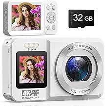 Digital Camera 4K Dual Screens Autofocus 64MP Compact Digital Cameras for Photography with 32GB Card 18X Digital Zoom Selfie Vlogging Camera for Kids Teens Beginners, White