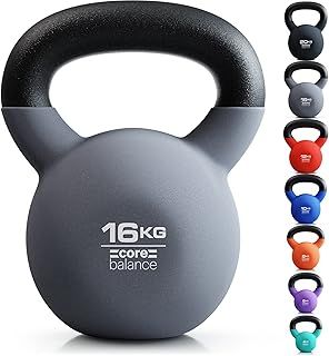 Core Balance Kettlebell Neoprene Coated Cast Iron Weight Lifting Strength Training Cardio Fitness Home Gym (1 x 4kg, 6kg, 8kg, 10kg, 12kg, 16kg or 20kg)
