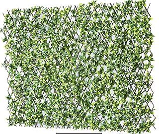 HYGRAD® Garden Screening Trellis Expanding Wooden Fence with Artificial Plant Leaves UK (Green & Blue Flower)