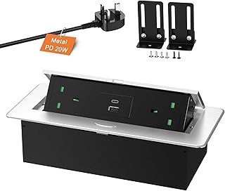 Recessed Power Strip with USB C PD20W, Ulthos Aluminum Desk Power Extension Socket with USB, Pop Up Sockets for Kitchen Worktops,1.8M Cable