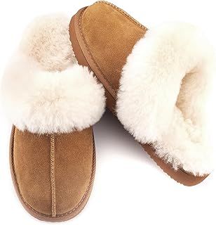 Parfeying Women's Sheepskin House Slippers Indoor Outdoor Shearling Shoes for Women