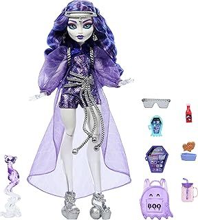 Monster High Spectra Vondergeist Doll with Pet Ferret Rhuen and Accessories like Backpack, Tablet, Snacks and More, HXH77