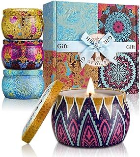 YMing Scented Candles Gifts for Women, 5.65 oz Large Aromatherapy Candles, Scented Candles Gift Set, Real Soy Wax Portable Travel Tin Candle, 4 Pack Metal, Birthday gifts for her, Mother's Day