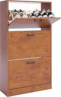 Blisswood 3 Drawer Shoe Cabinet Cupboard, Pull Down Shoe Storage Organiser Wooden Furniture Unit, 3 Tier Entryway Shoe Rack Cabinet Footwear Stand for Living Room Hallway Furniture (Oak)