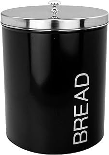 Harbour Housewares Kitchen Bread Bin with Airtight Lid - Black - Contemporary Steel Storage Caddy Rubber Sealed Bread Container Bin for Loaves, Pastries, Rolls
