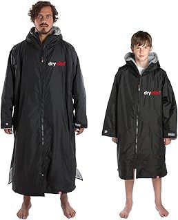 Dryrobe Advance Waterproof Changing Robe - LONG SLEEVE Oversized Change Robe Coat with Fleece Lining - Hooded Jacket for Beach, Wild Swimming, Surfing Adult XL - Black/Grey