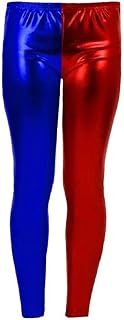 GirlzWalk Girls Kids Harley Quinn Suicide Squad Halloween Costume Shiny Wet Look Jacket, Leggings, Pants (Red&blue Leggings, 9-10 years old)