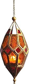 Moroccan Style Hanging Glass Tealight Lantern (Medium Red/Yellow)