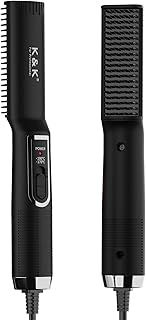 K&K Beard Straightener Combs for Men, Mini Ceramic Plate Electric Hot Mustache Comb PTC Heater 30s Fast Heat Multifunctional Women Short Hair Brush with 2 Temperatures Setting 0.8 Inch