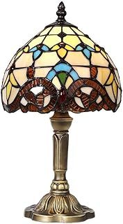 Tiffany Style Table Lamp, Handcrafted Stained Glass Lampshade Night Bedside Lamp, Living Room, Bar Mediterranean Table Decoration Light with Plug