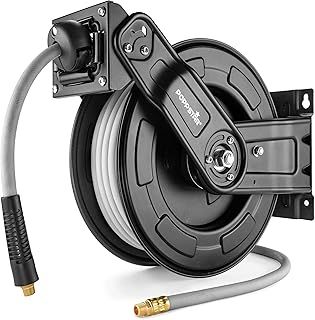 Poppstar Retractable Airline Hose Reel from Steel 15m + 1.5m (Diameter 9,2mmx15mm) Hose Connector 1/4" BSPT, Auto Rewind