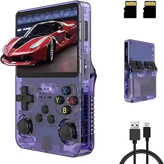 R36S Handheld Game Console, 3.5 inch Retro Handheld Games Consoles IPS Screen Open Source Linux System Built-in 25000+ Classic Games Retro Video Game Console, 128G TF Card（Purple）