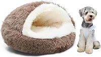 50cm Anti-Anxiety Donut Cave Dog Bed with Roof for Pets under 5 kg - Cozy Hooded Bed, Washable Plush Faux Fur, Snuggle Cave with Cushioned Pillow(Brown)