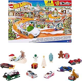 Hot Wheels Advent Calendar, 8 Hot Wheels Cars and 16 Winter-Themed Accessories behind 24 Numbered Doors Plus a Playmat, For Kids & Hot Wheels Fans, HKL74