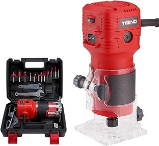 TEENO Compact Wood Router Tool, Electric Hand Wood Trimmer 650W 15000-32000 RPM with 12PCS 1/4" Shank Router Bits, 6 Variable Speeds, Includes Trimmer Base 6.35mm with Carrying Case