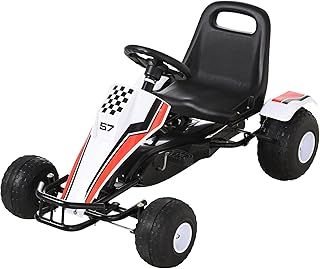 HOMCOM Kids Children Pedal Go Kart Manual Ride On Car w/Brake Gears Steering Wheel Adjustable Seat 4 Smooth Wheels Racing-Style White 104 x 66 x 57 cm