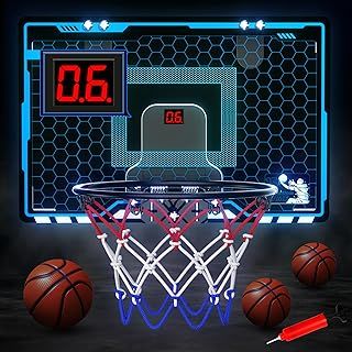 Indoor Basketball Hoop for Kids, Mini Basketball Hoop, Bedroom Basketball Hoop and Ball, with Electronic Scoreboard Net Lights