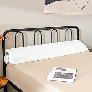 COSTWAY Full/Queen Size Bed Wedge Pillow with Side Pocket, 4FT6/5FT Headboard Pillow Long Gap Filler Bed Foam Cushion, Bolster Pillow Cover Gap Between Mattress and Headboard (White, Full-54"x10"x6")