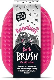 Bugalugs Dog Shampoo Bath Brush & Cat Brush, use wet or dry as dog grooming brush for grooming & bathing use alongside our dog no rinse shampoo for smelly dogs & cats (Pink (2 Pack))