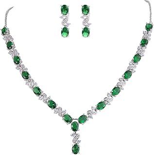 Women's Wedding Bridal Cubic Zirconia Infinity Y-Shape Necklace Dangle Earrings Set