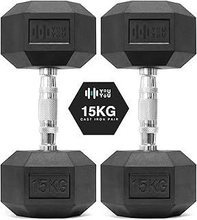 You vs You Hex Dumbbells Weights Pair for Home Exercise | 1kg - 30kg Set of 2 Hexagonal Weight Rubber Encased for Home Fitness Gym Workout Training Muscle Building & Conditioning