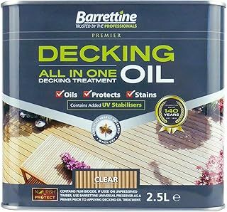 Barrettine Decking Oil (Clear, 5L) - UV & Fade Resistant All-in-One Outdoor Decking Treatment, Water Repellent Deck Oil for Exterior Timber & Structures