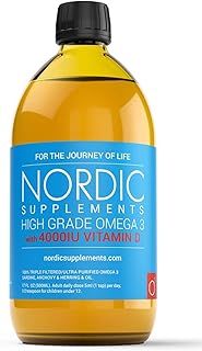 Nordic Supplements High Strength 500ml Omega 3 Fish Oil with 4000IU Vitamin D3 in Natural Cholecalciferol Form. Taste Award Winning Lemon Flavoured and Tested