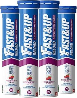 Fast&Up Reload – Mixed Berry Flavour – 80 Effervescent Tablets – Instant Electrolytes for Rapid Hydration & Energy - Added Vitamin C & B12 for Performance, Wellbeing, Travel & Recovery –Vegan