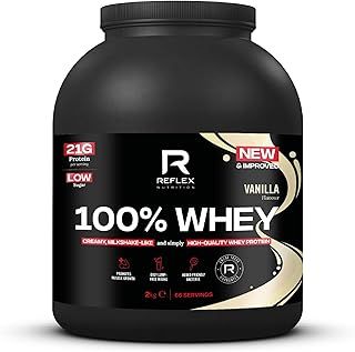 Reflex Nutrition 100% Whey Protein - 80% Pure Whey Protein - EAA Amino Acids - No Added Sugar - Whey Protein Powder for Pre Workout & Post Workout Recovery (Vanilla, 2kg, 66 Servings)