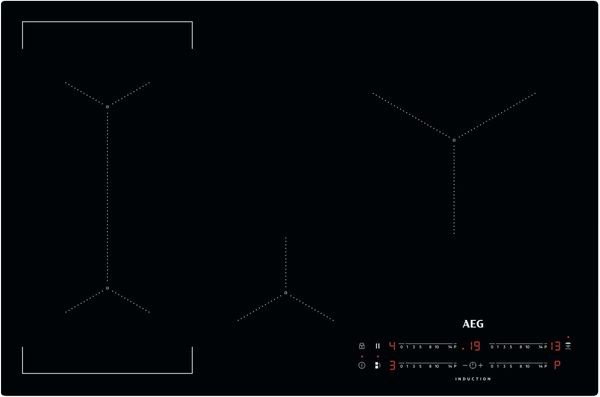 AEG 6000 Series Bridge Induction Hob IKX84443CB, 80 cm, 4 Cooking Zones with Hob2Hood, PowerBoost, OptiFix One Step Install, EcoTimer Energy Saver, Child Lock, Minute Minder, 44x750x490mm, Black