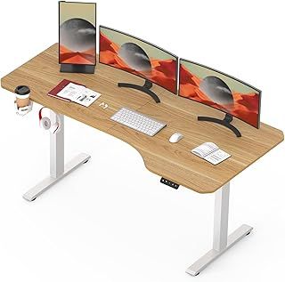 SANODESK 160×75CM Electric Standing Desk Height Adjustable Corner Standing Desk Sit Stand Table Adjustable Desk with Memory Smart Pannel for Home Office