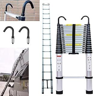 7Sevenjokers 6.2M Telescopic Aluminium Extension Ladder with 2 Detachable Hooks, Max Load 330lbs