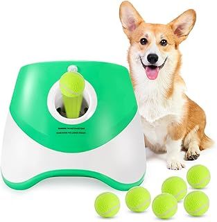 Automatic Dog Ball Launcher, Puppy Ball Thrower Machine for Dogs with 10-30 Ft Launch Distance, Interactive Dog Toys for Small Dogs Indoor & Outdoor, 12 Pack 2-Inch Balls Included (Green)