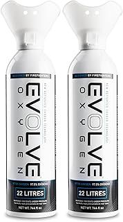 EVOLVE 22-Litre Pure Oxygen Canister with Breathing Cup | Portable Oxygen Can | Ideal for Home Use and Outdoor Activities | Designed by Firefighters | Made in Britain | Pack of 2