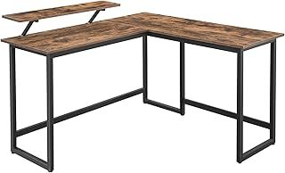 VASAGLE L-Shaped Desk with Screen Stand for Studying, Gaming, Working, Space-Saving, Adjustable Legs, Metal Frame, Easy Assembly, Rustic Brown LWD56X 140x130x76/91.4cm