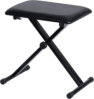 LIVIVO Folding Black Music Piano Stool Fully Adjustable Height Pro X Frame Keyboard Leather Bench Seat - Non Slip Feet