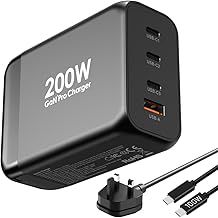 200W USB C Fast GaN Charger, 4 in 1 Type-C Charger for Fast Charging, 100W + 100W PD Quick Charger for MacBook Pro/Air Laptop iPad iPhone 15/14/13 Pro Max